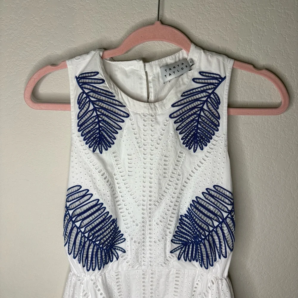 Tanya Taylor White & Blue Eyelet Dress - Picture 3 of 7